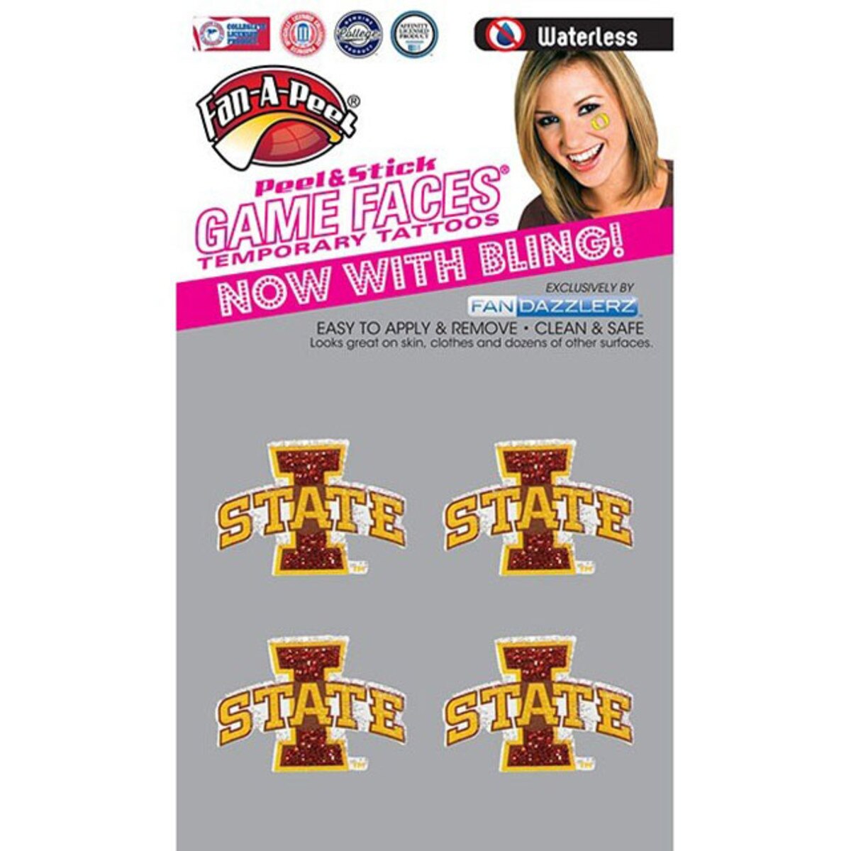 Fan-A-Peel I-State Game Faces Glitter Temporary Tattoo
